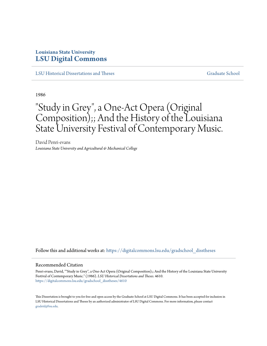 Original Composition);; and the History of the Louisiana State University Festival of Contemporary Music
