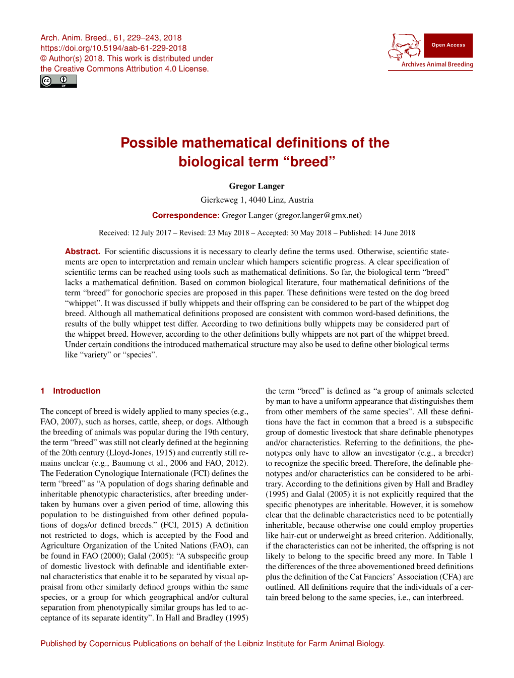 Possible Mathematical Definitions of the Biological Term “Breed”