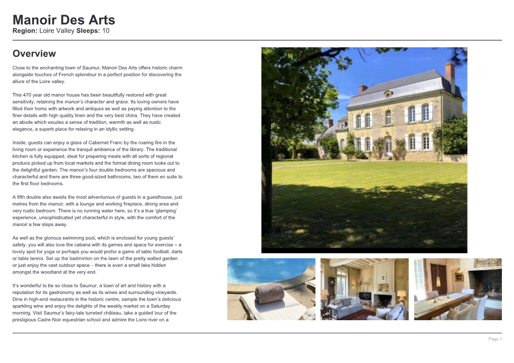 Manoir Des Arts Region: Loire Valley Sleeps: 10