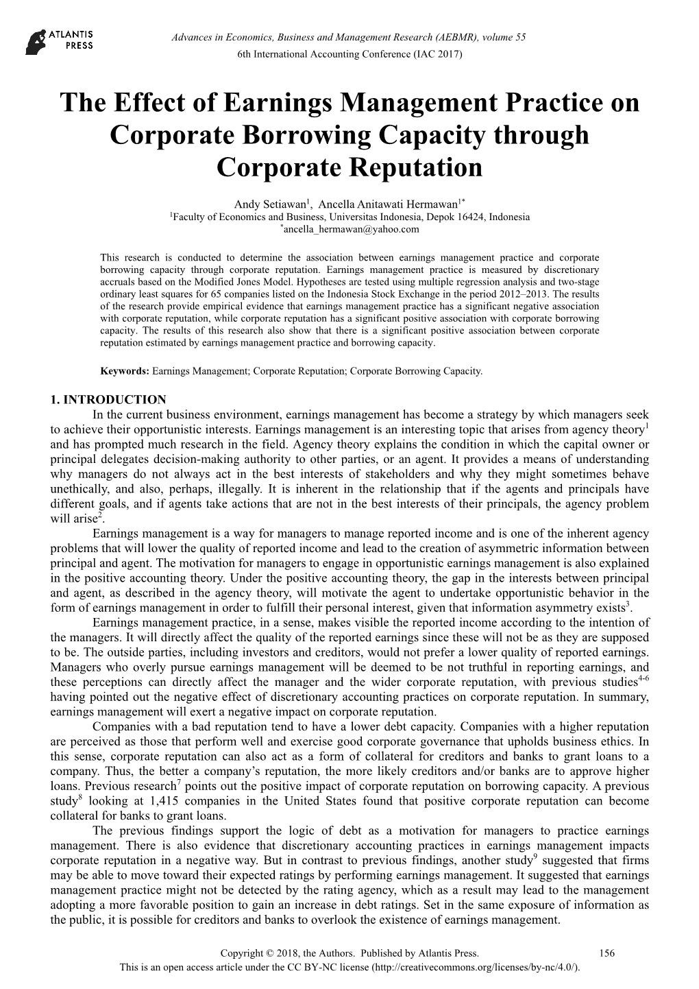 The Effect of Earnings Management Practice on Corporate Borrowing Capacity Through Corporate Reputation