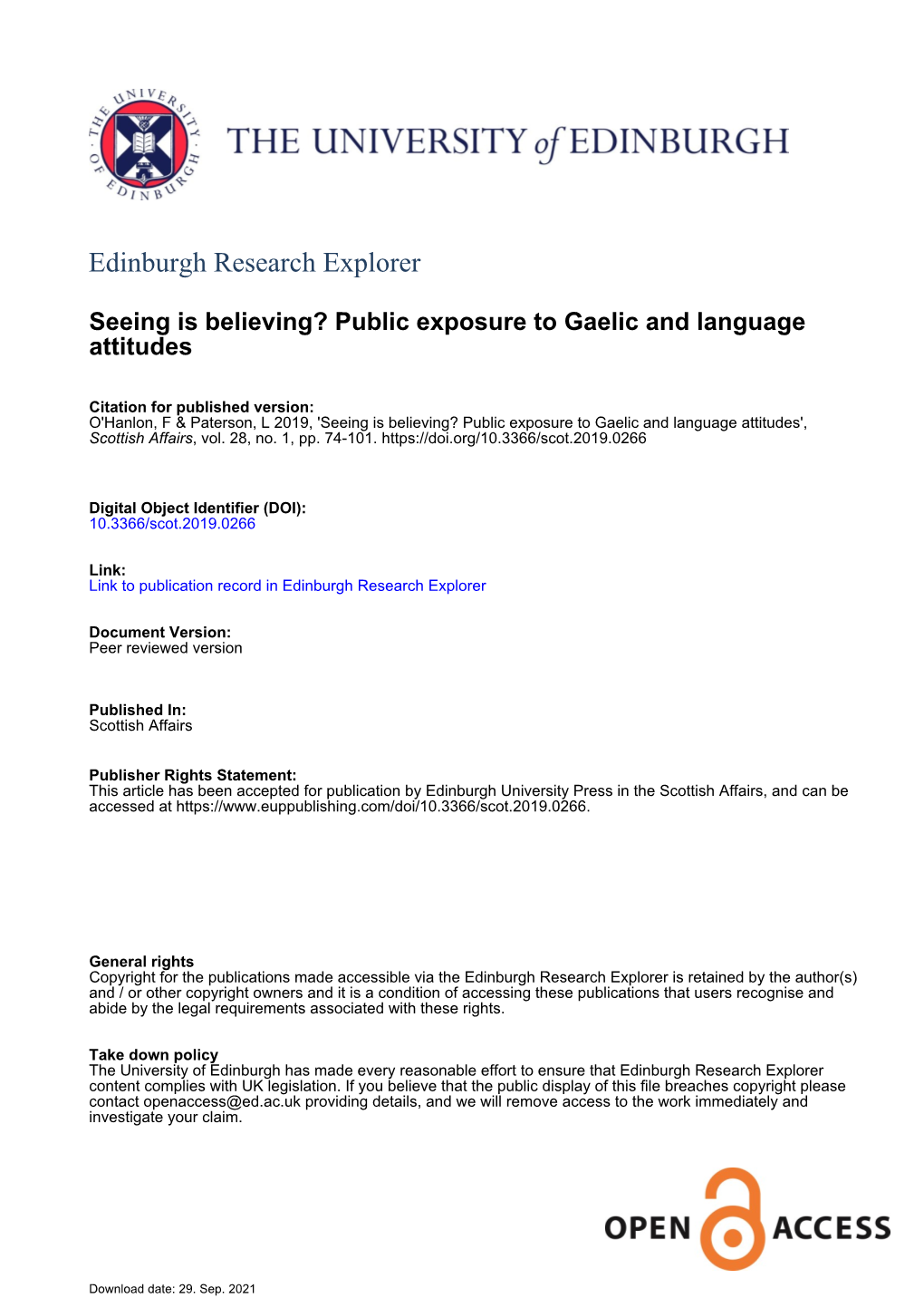 Seeing Is Believing? Public Exposure to Gaelic and Language Attitudes