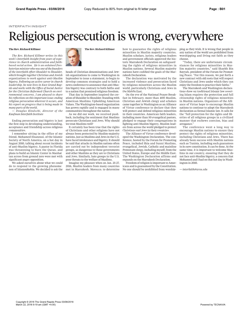 Religious Persecution Is Wrong, Everywhere