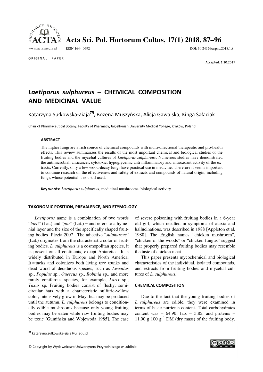 Laetiporus Sulphureus – CHEMICAL COMPOSITION and MEDICINAL VALUE