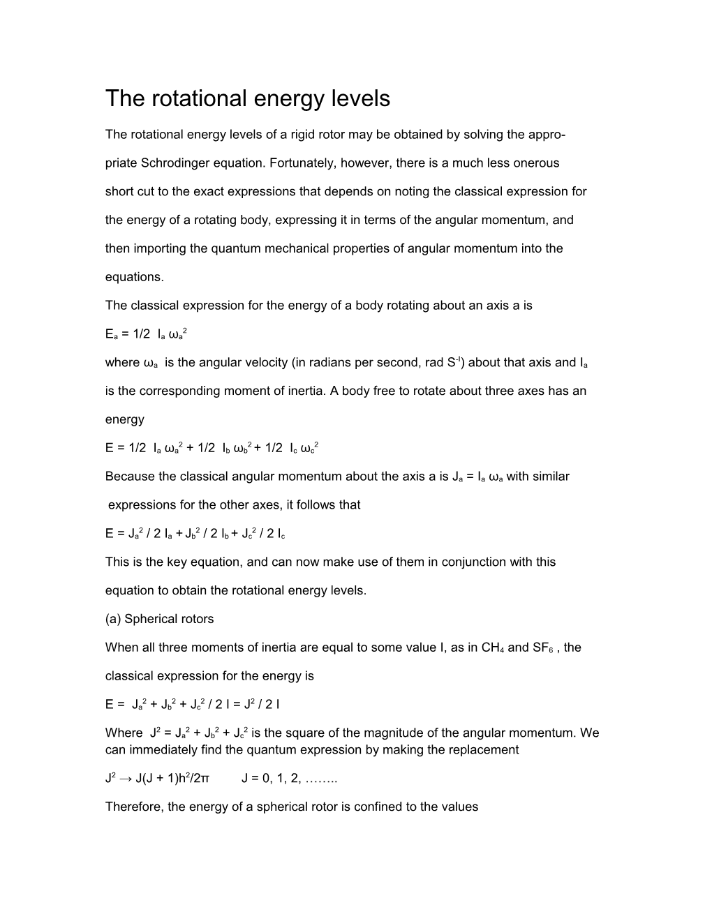 The Rotational Energy Levels