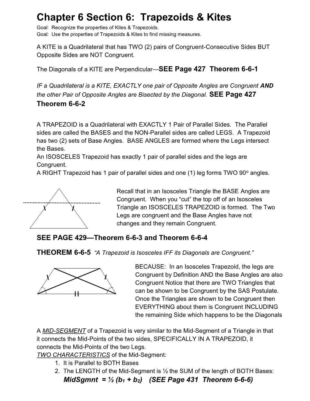 Chapter 6 Section 6: Trapezoids & Kites