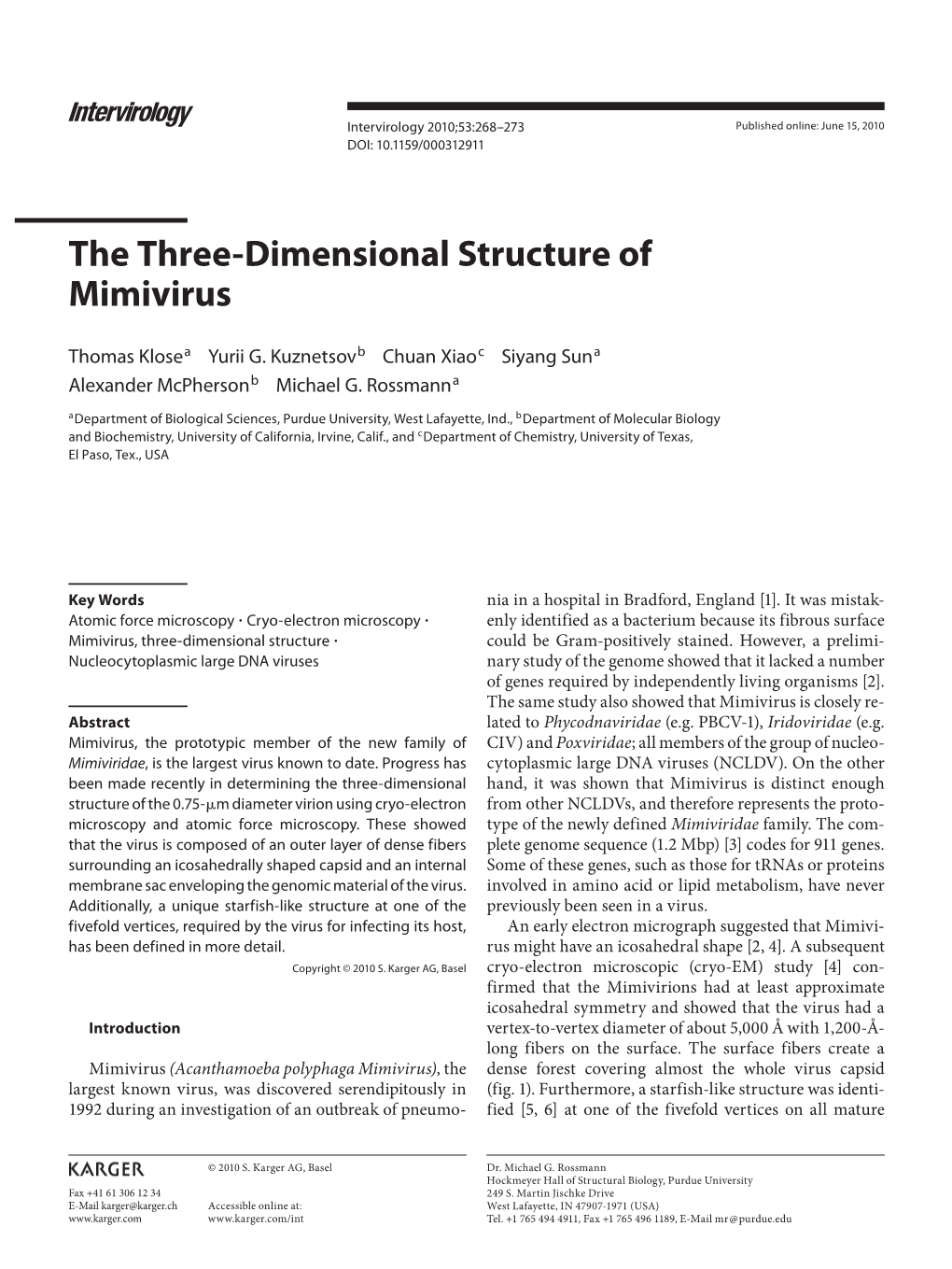 The Three-Dimensional Structure of Mimivirus