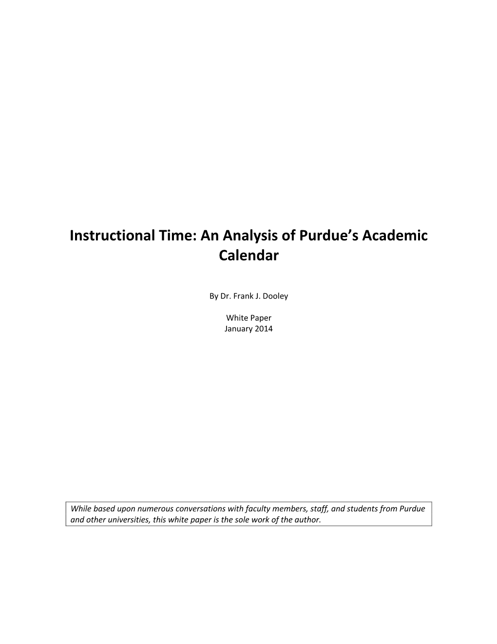 Instructional Time: an Analysis of Purdue’S Academic Calendar