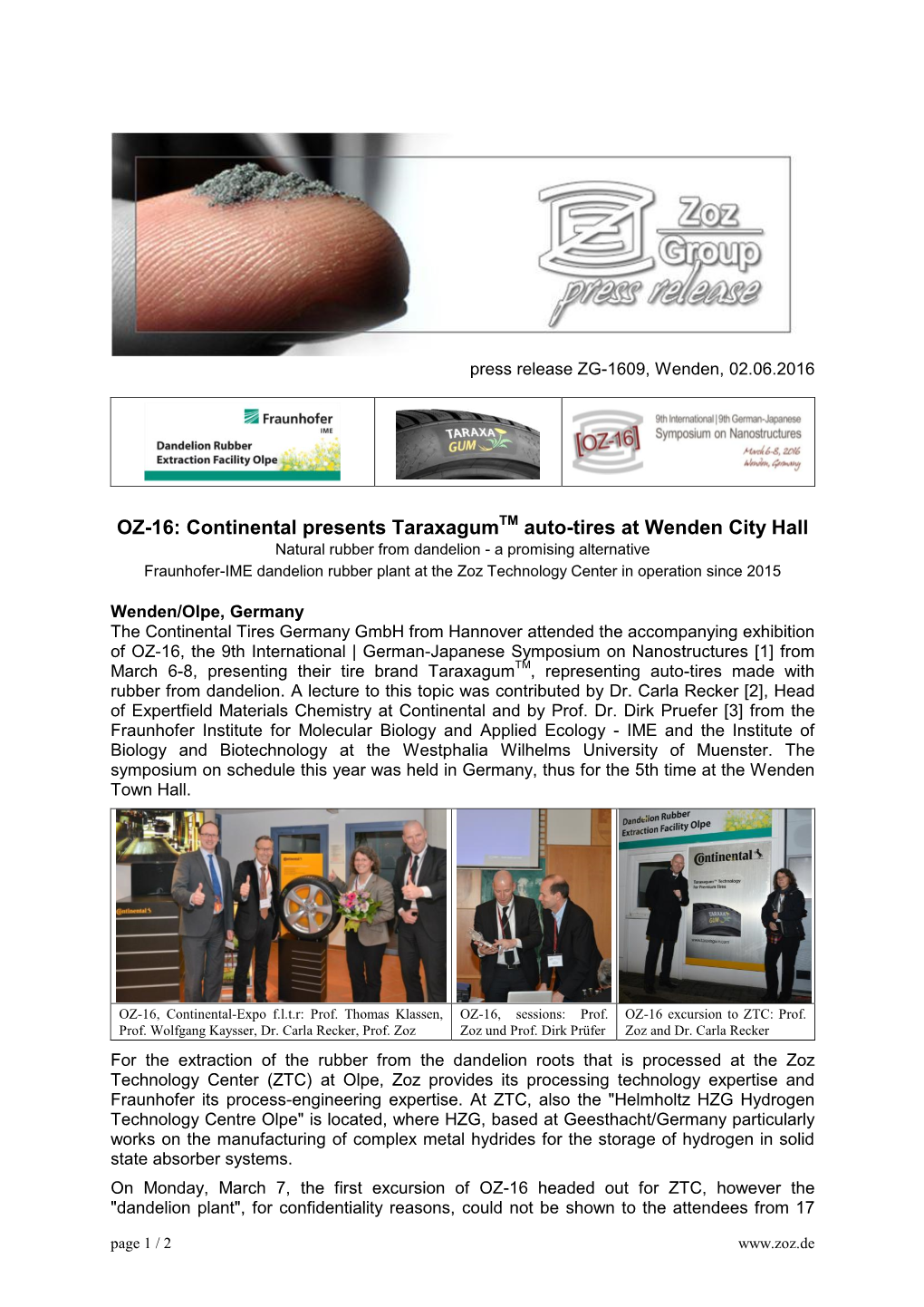 OZ-16: Continental Presents Taraxagum Auto-Tires at Wenden City Hall