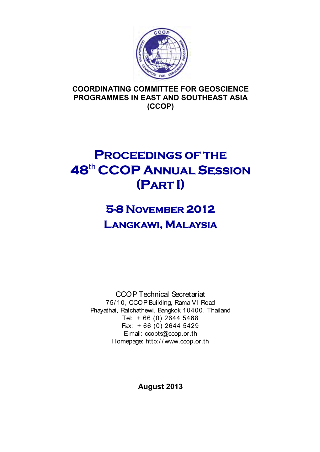 PROCEEDINGS of the 48Th CCOP ANNUAL SESSION (PART I) 5-8