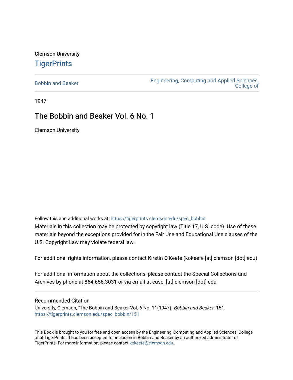 The Bobbin and Beaker Vol. 6 No. 1