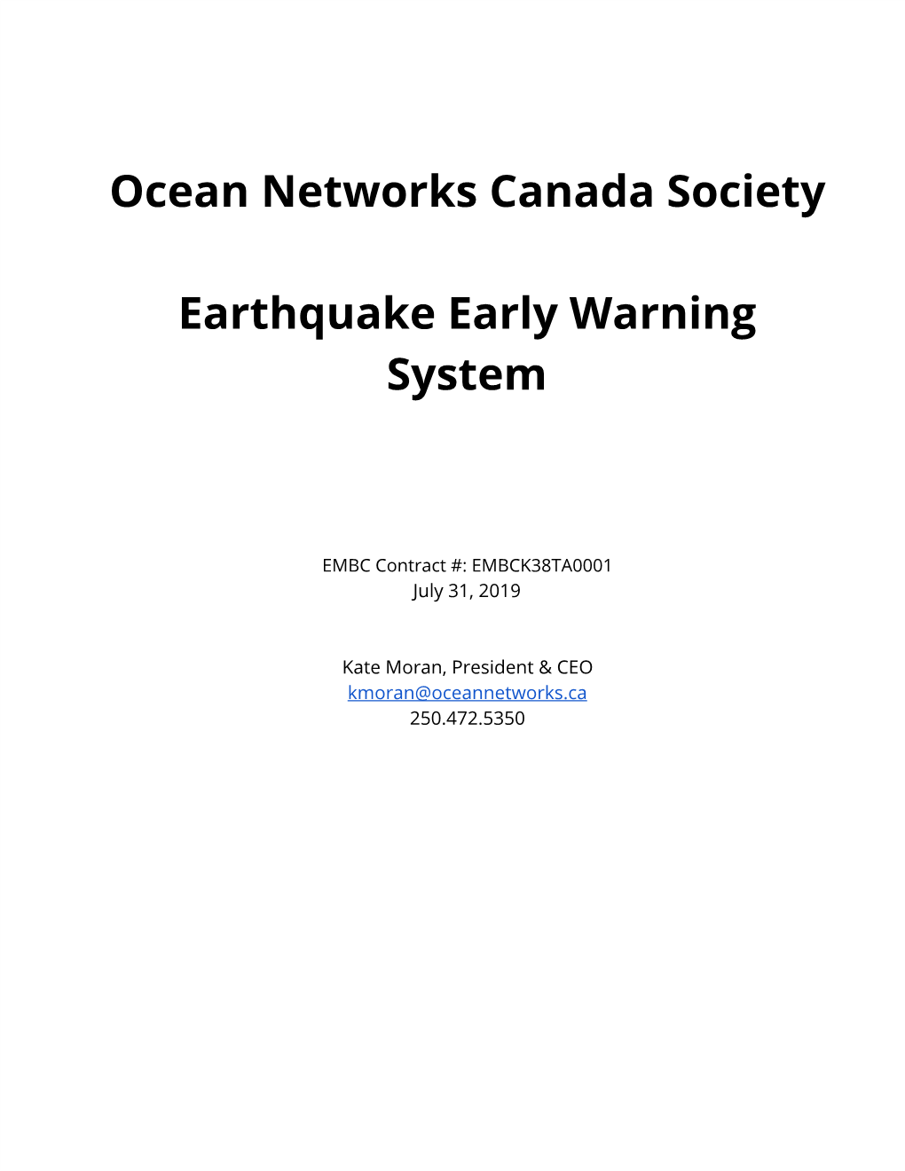 Ocean Networks Canada Society Earthquake Early Warning System