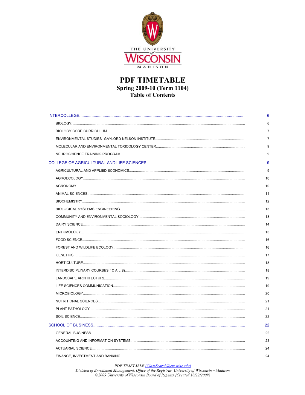 Spring 2009-10 PDF Timetable