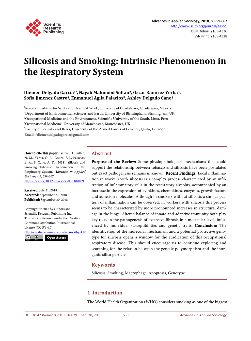 Silicosis and Smoking: Intrinsic Phenomenon in the Respiratory System