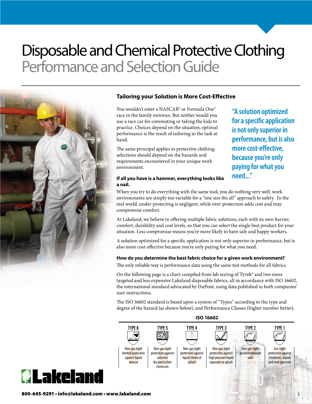 Disposable and Chemical Protective Clothing Performance and Selection Guide