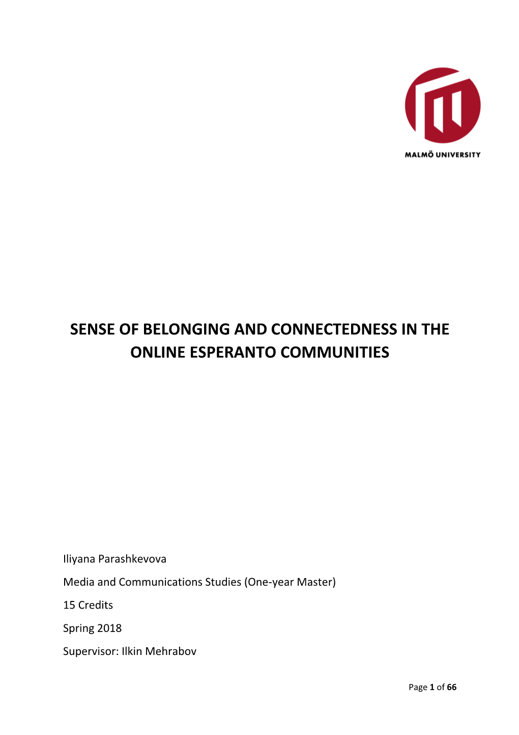 Sense of Belonging and Connectedness in the Online Esperanto Communities