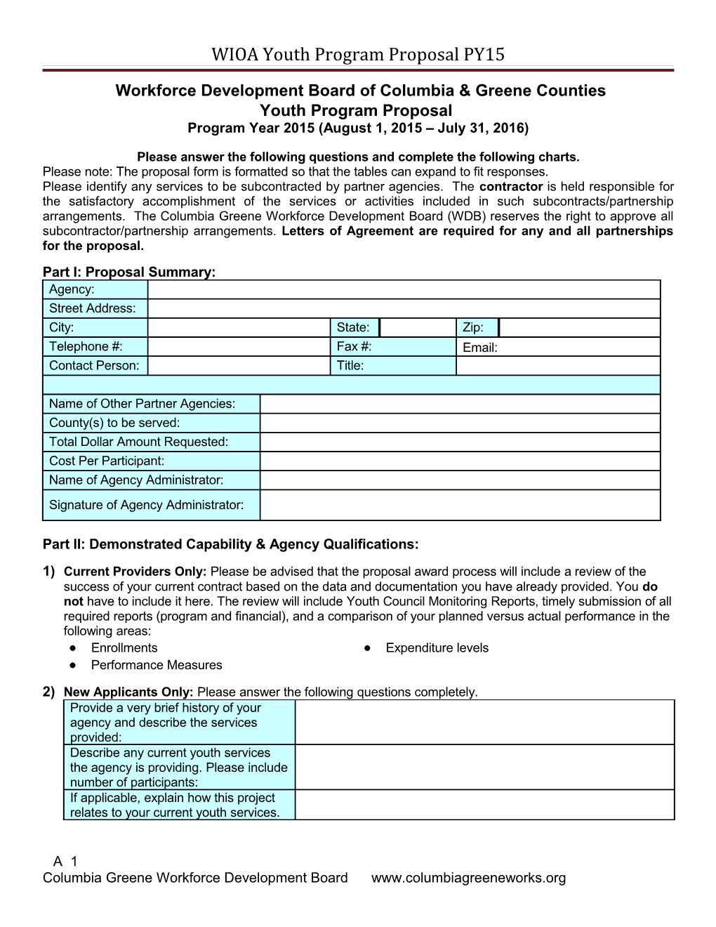 WIOA Youth Program Proposal PY15