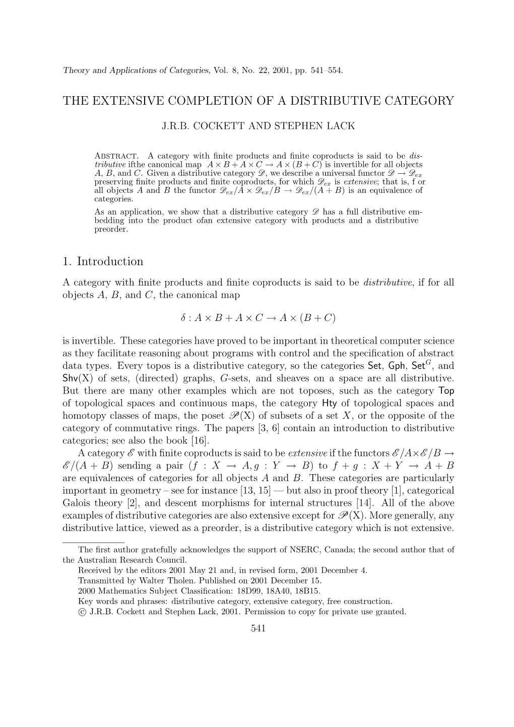 The Extensive Completion of a Distributive Category 1