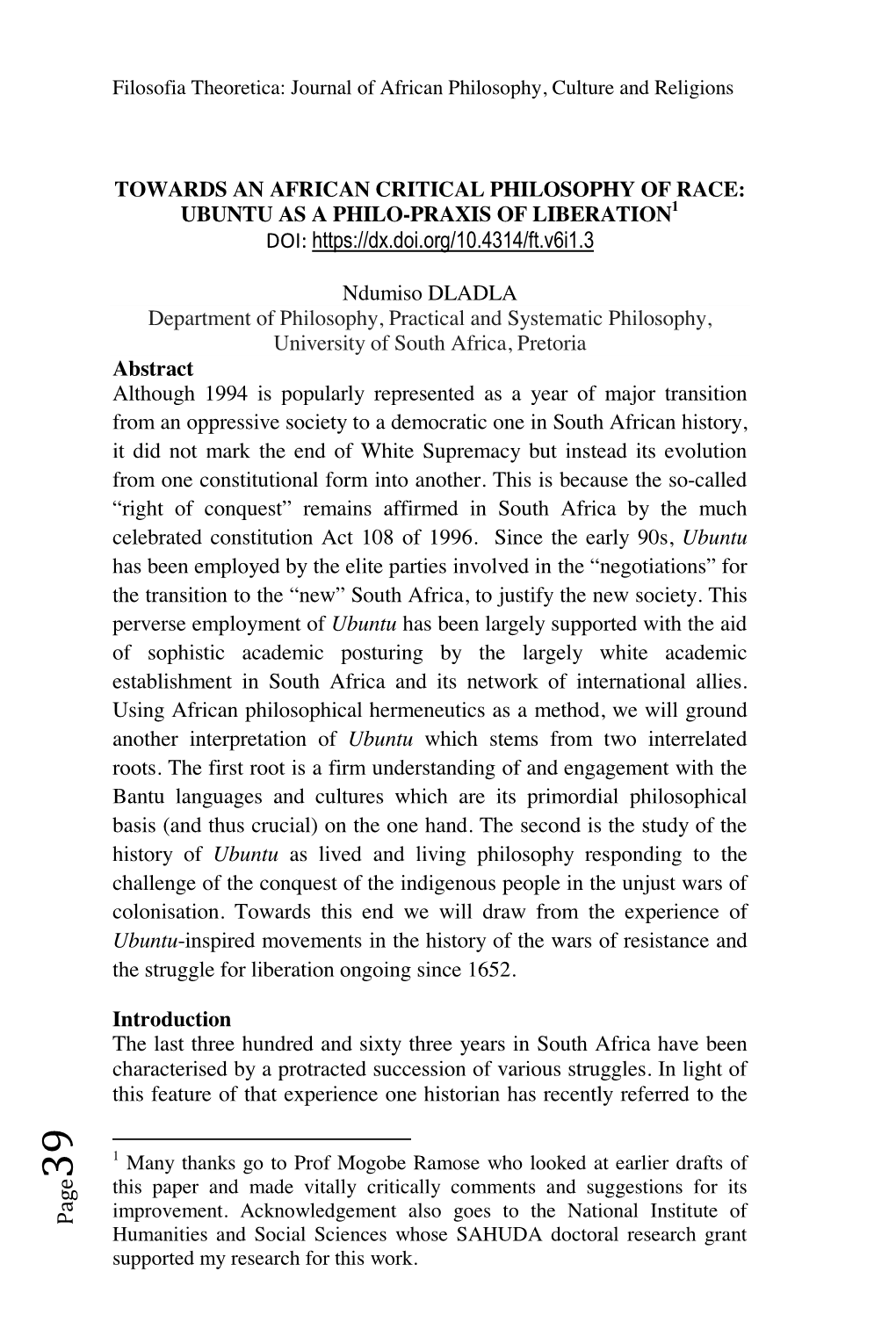 Filosofia Theoretica: Journal of African Philosophy, Culture and Religions