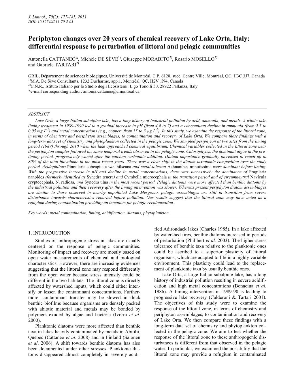 Periphyton Changes Over 20 Years of Chemical Recovery of Lake Orta, Italy: Differential Response to Perturbation of Littoral and Pelagic Communities