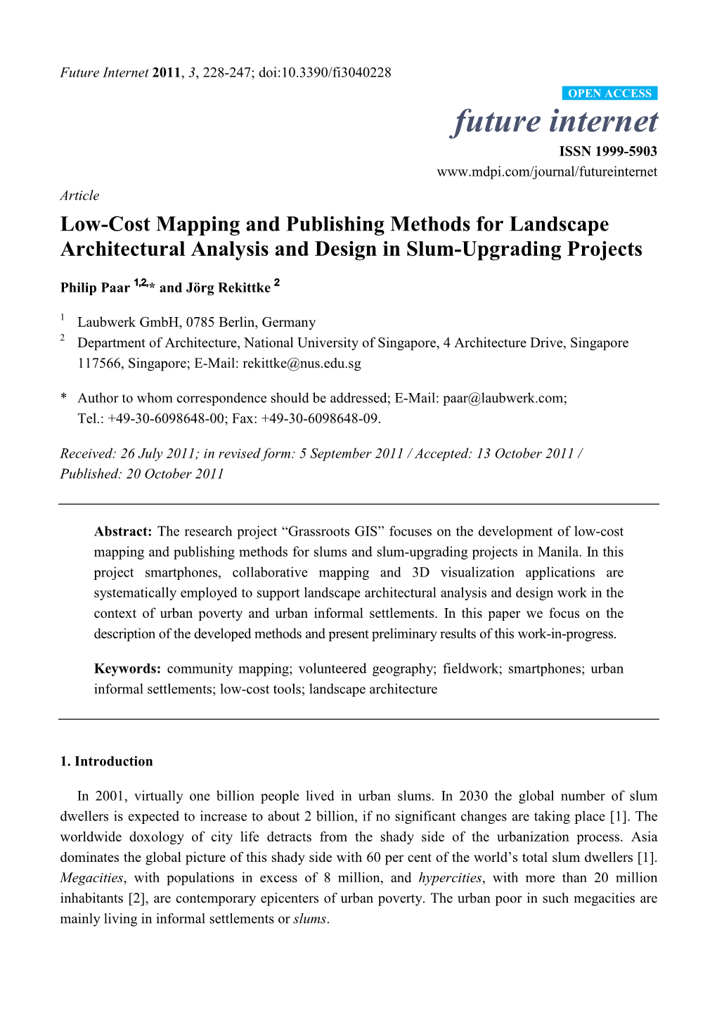 Low-Cost Mapping and Publishing Methods for Landscape Architectural Analysis and Design in Slum-Upgrading Projects