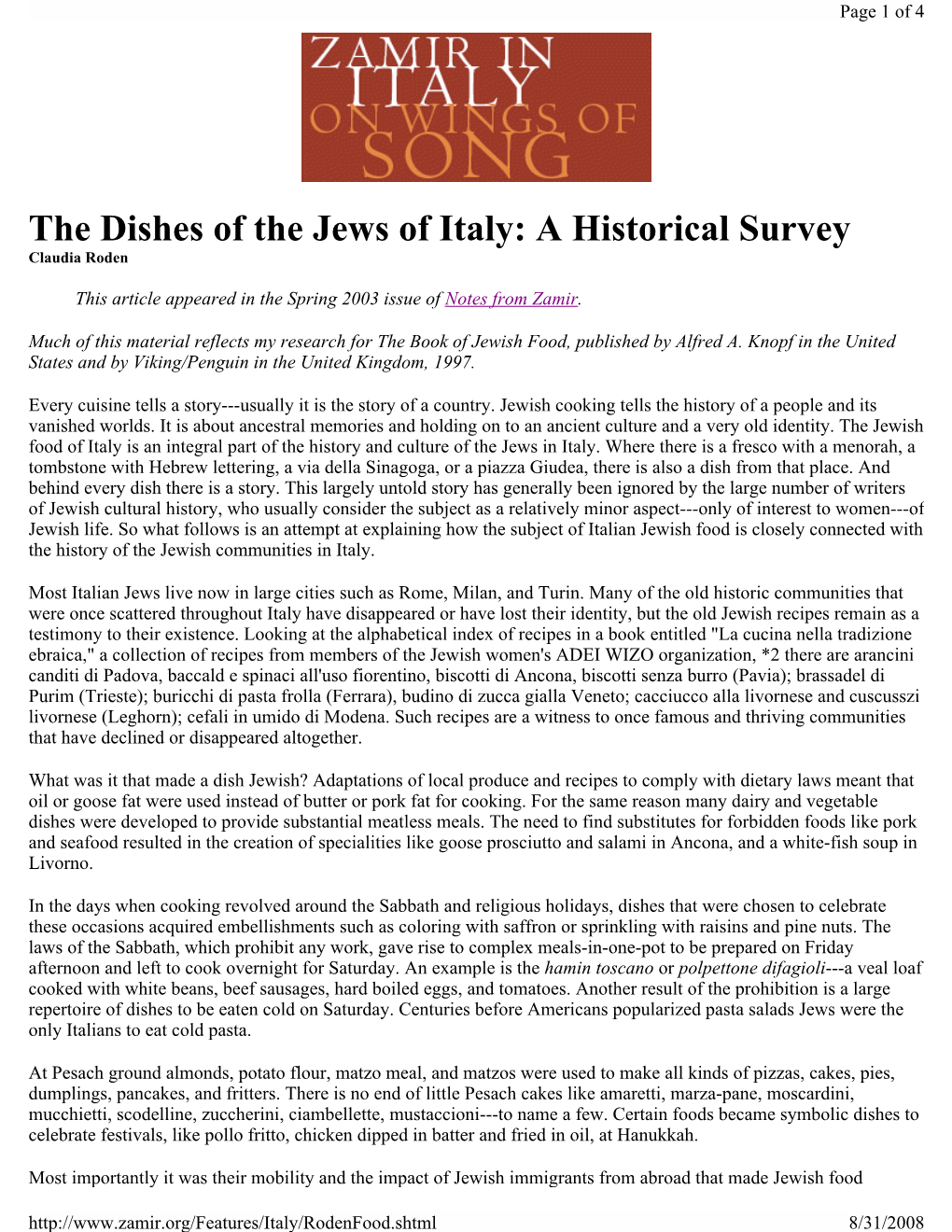 The Dishes of the Jews of Italy: a Historical Survey By