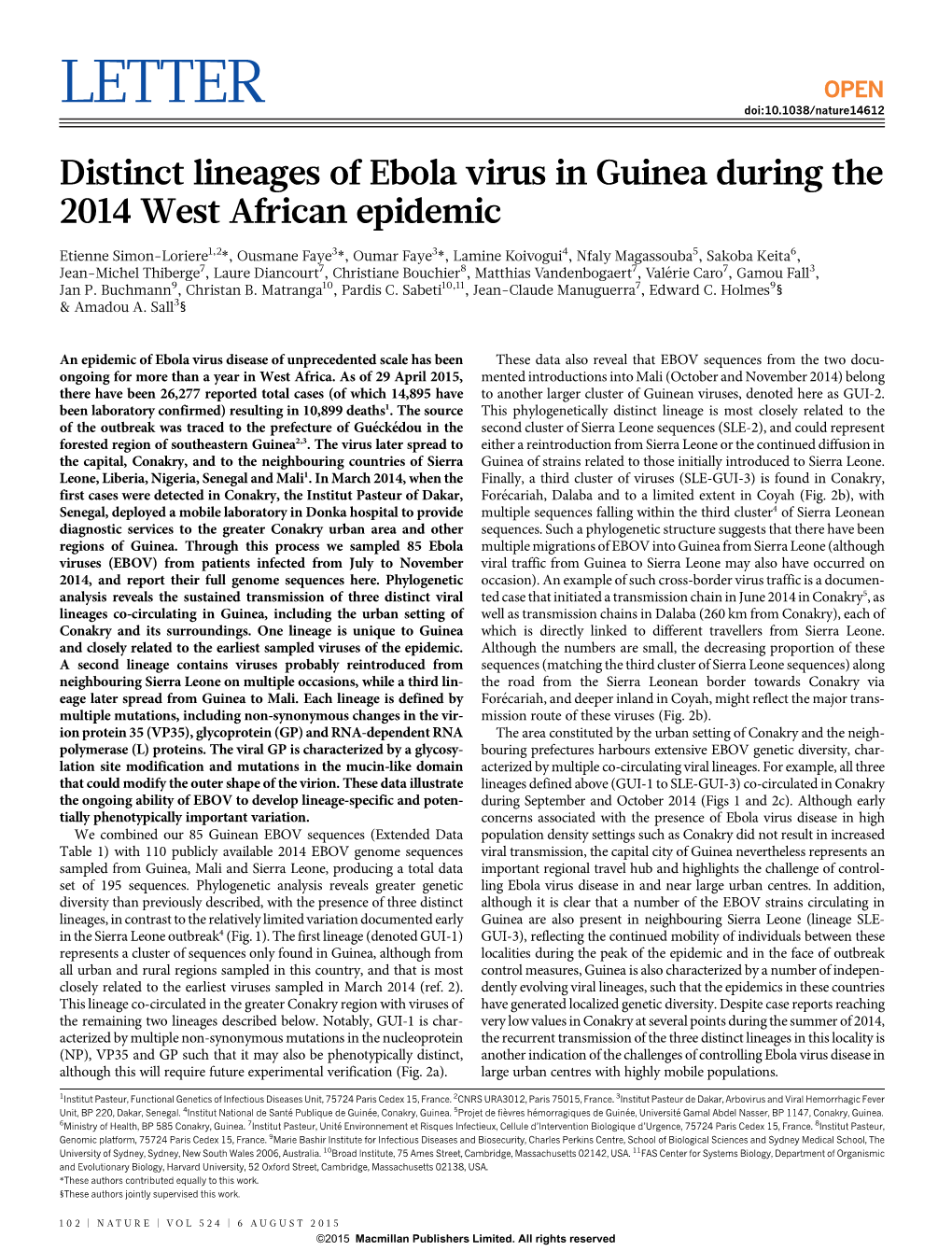 Distinct Lineages of Ebola Virus in Guinea During the 2014 West African Epidemic