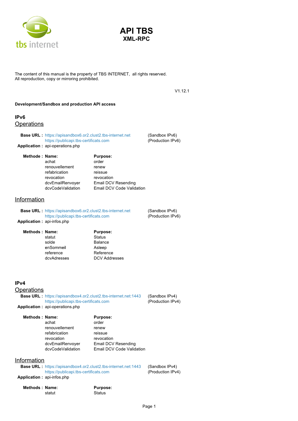 TBS Internet API Reference Documentaiton