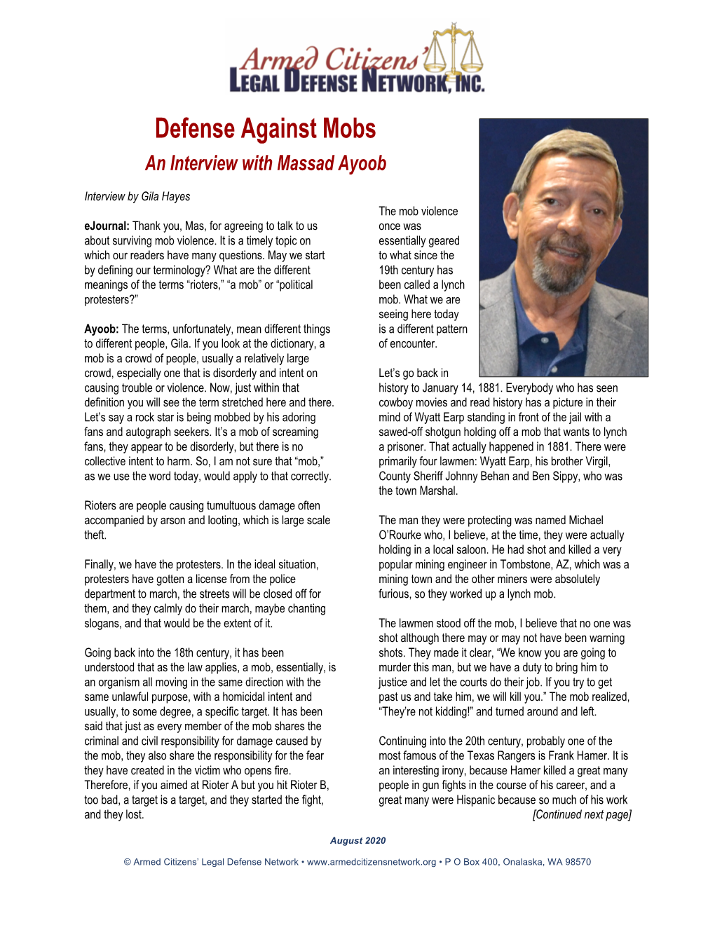 Defense Against Mobs an Interview with Massad Ayoob