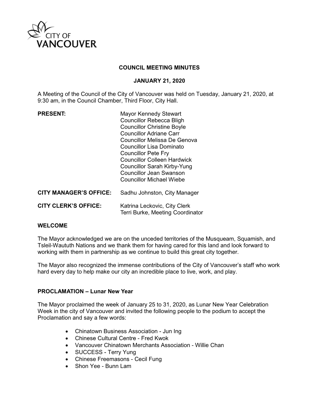 Council Meeting Minutes