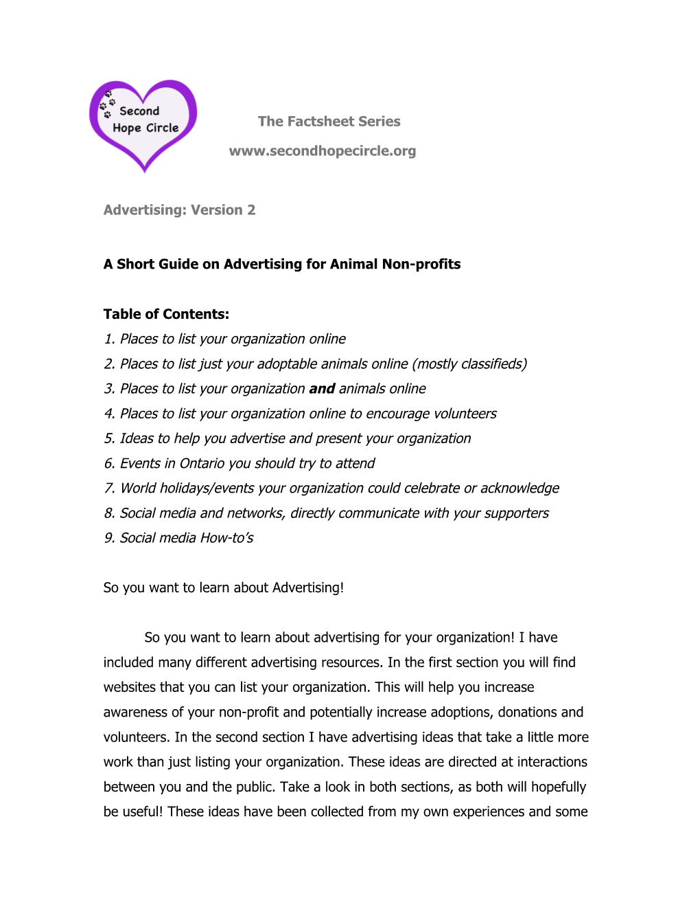 Version 2 a Short Guide on Advertising for Animal Non-Profits