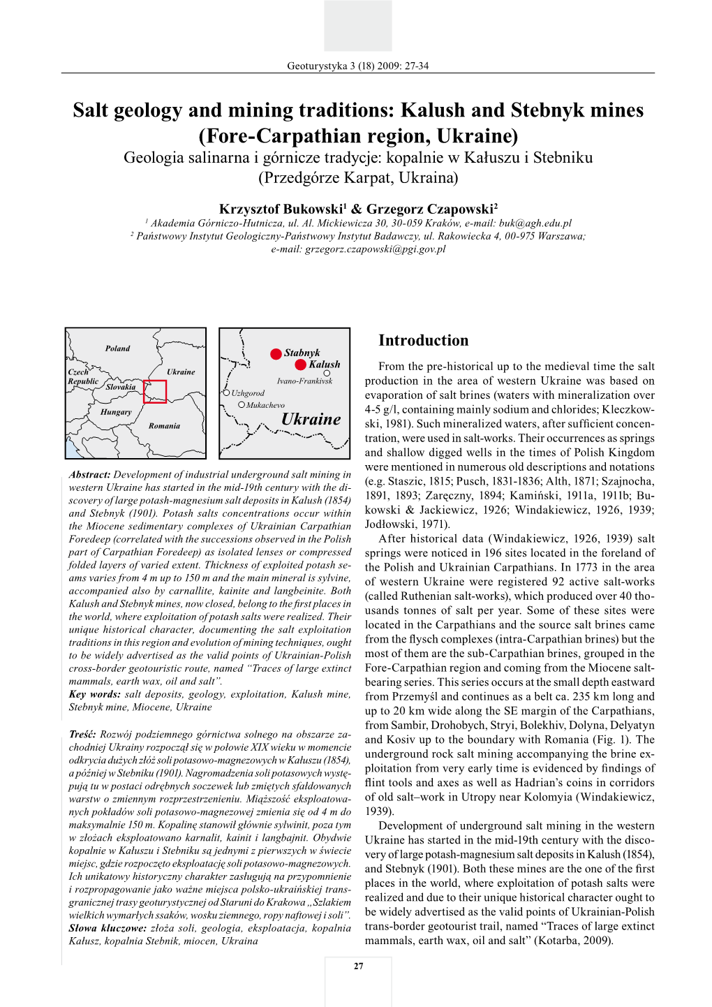 Salt Geology and Mining Traditions: Kalush and Stebnyk Mines