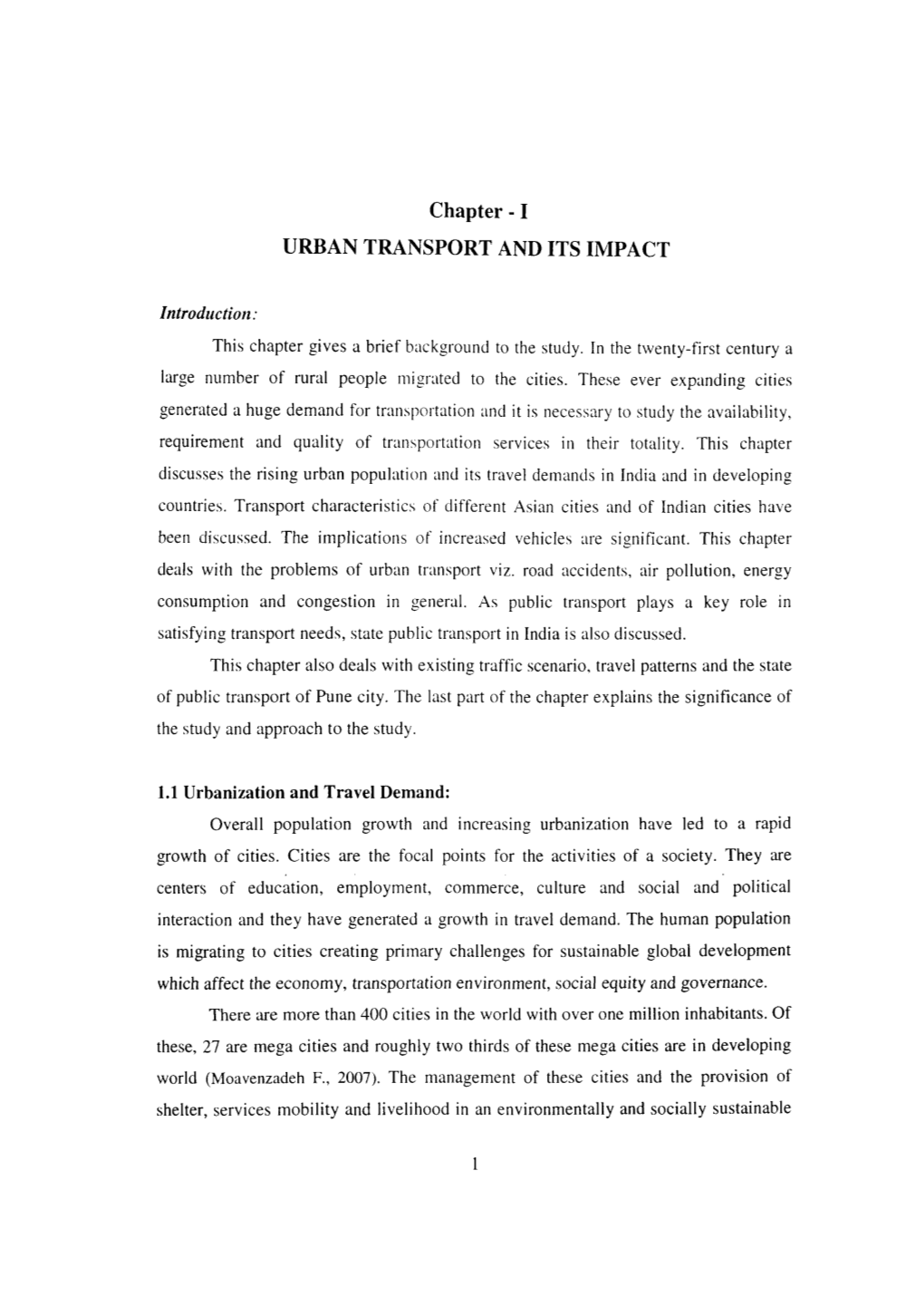 Chapter -1 URBAN TRANSPORT and ITS IMPACT
