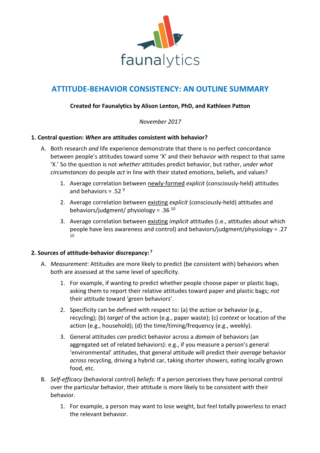 Attitude-Behavior Consistency: an Outline Summary