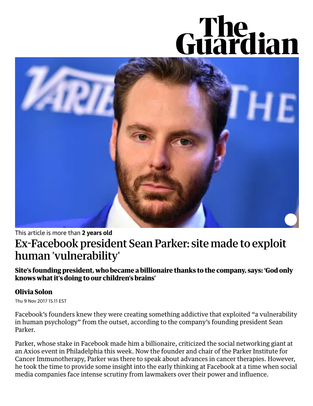 Ex Facebook President Sean Parker: Site Made to Exploit Human