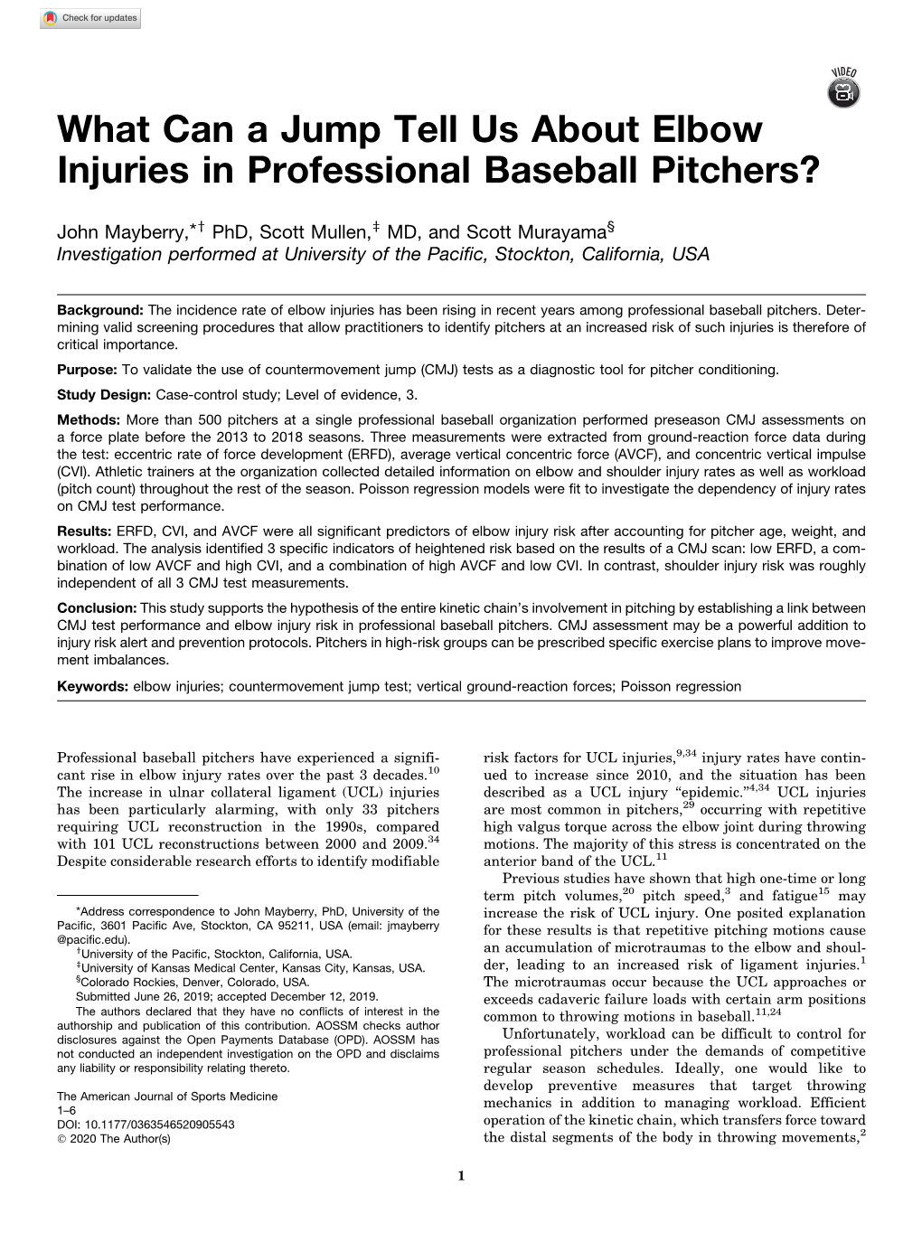 What Can a Jump Tell Us About Elbow Injuries in Professional Baseball Pitchers?