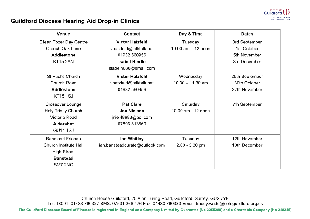 Guildford Diocese Hearing Aid Drop-In Clinics