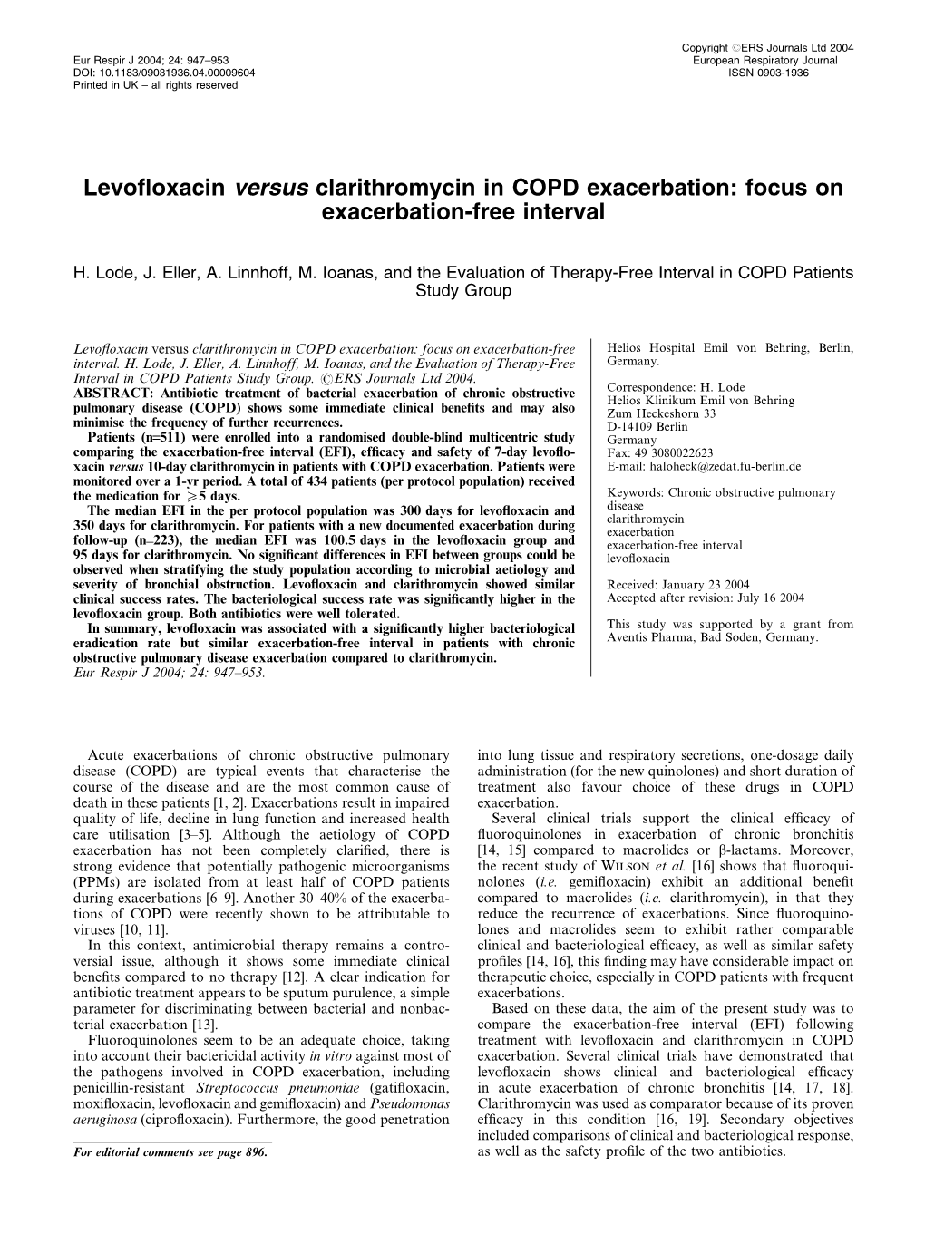 Levofloxacin Versus Clarithromycin in COPD Exacerbation