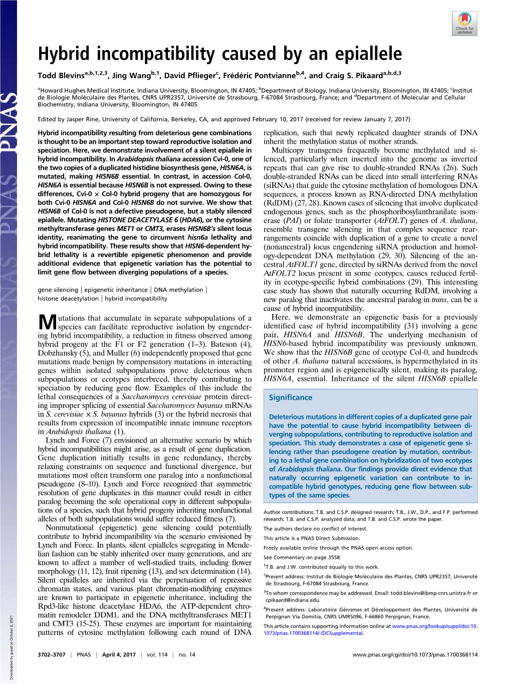 Hybrid Incompatibility Caused by an Epiallele