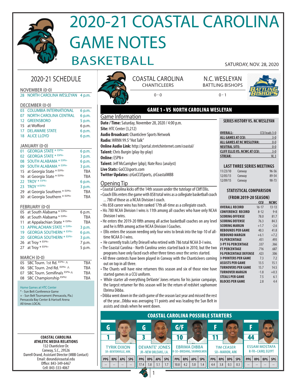 2020-21 Coastal Carolina Game Notes