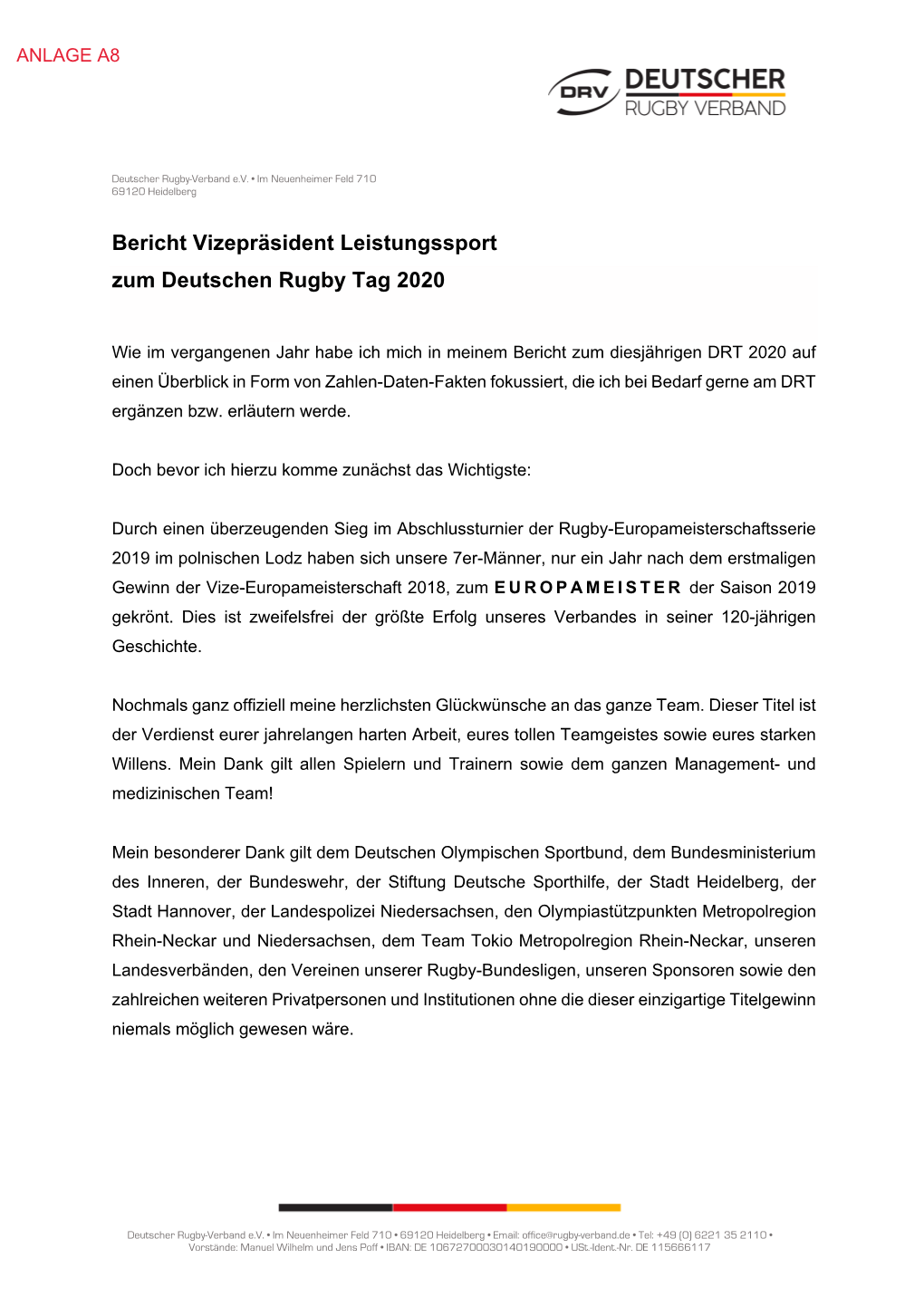 Bericht Vizepräsident Leistungssport Zum Deutschen Rugby Tag 2020