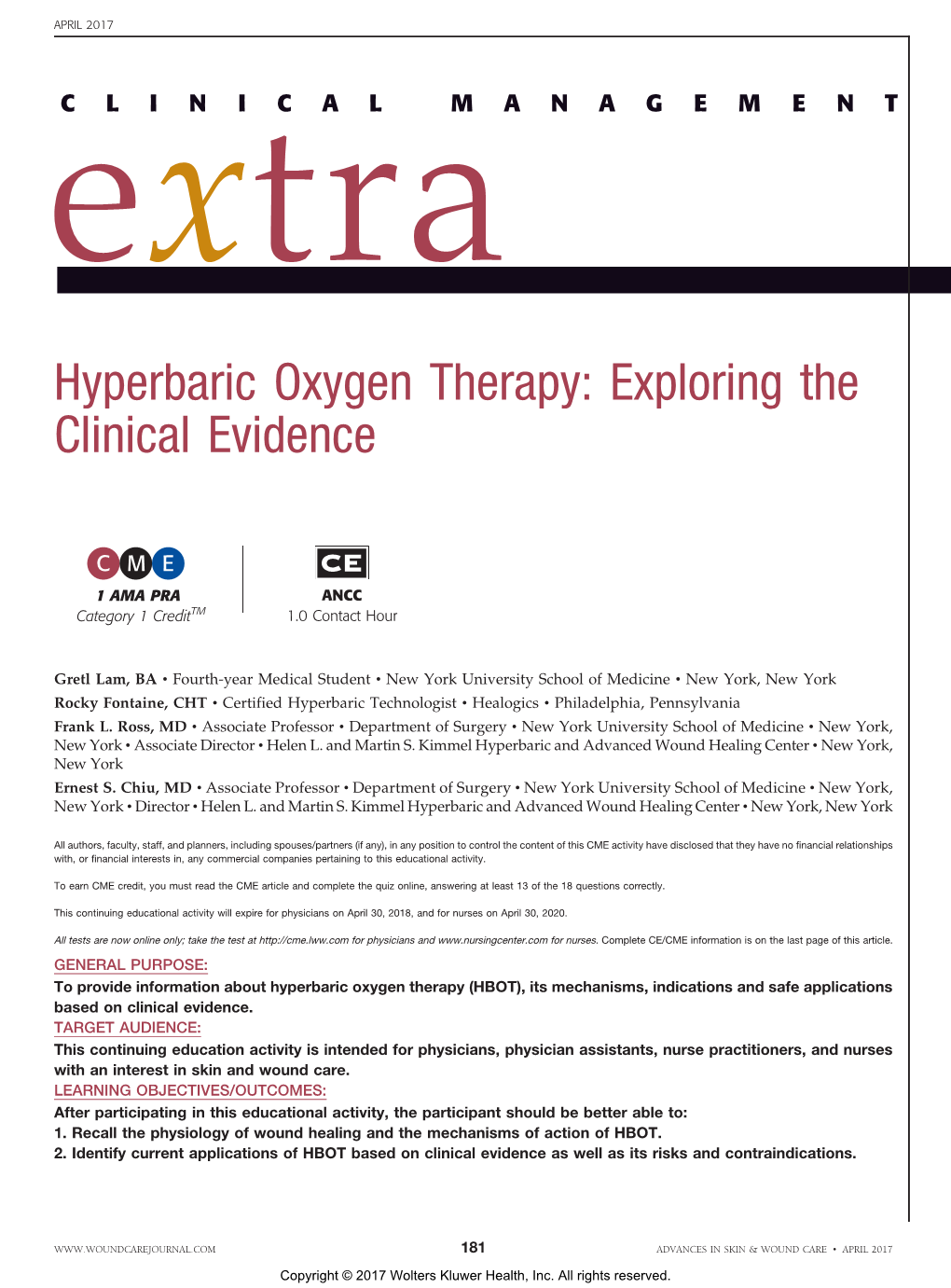 Hyperbaric Oxygen Therapy: Exploring the Clinical Evidence