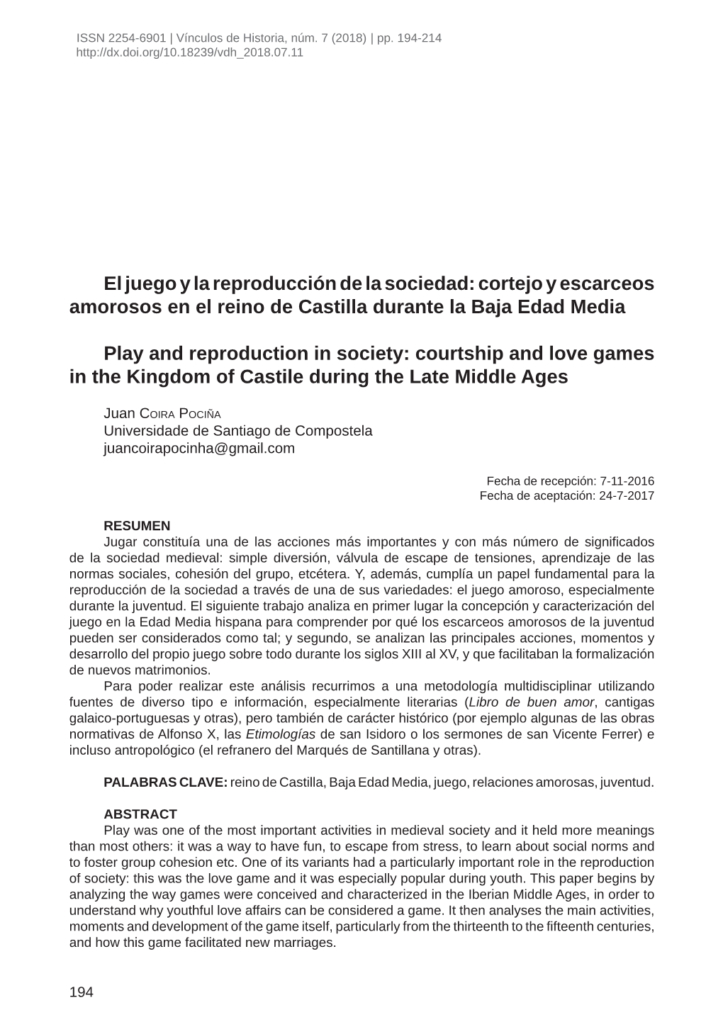 El Juego Y La Reproducción De La Sociedad: Cortejo Y Escarceos Amorosos En El Reino De Castilla Durante La Baja Edad Media