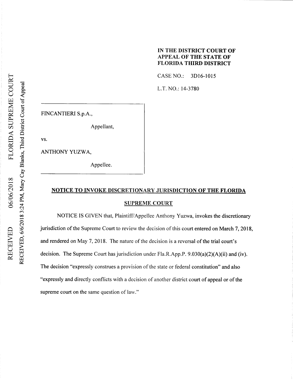 Rece Ived Florida Supreme Court 06/06/2018