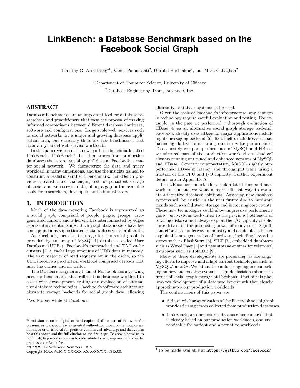 Linkbench: a Database Benchmark Based on the Facebook Social Graph