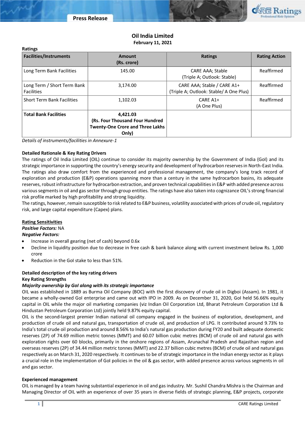 Press Release Oil India Limited