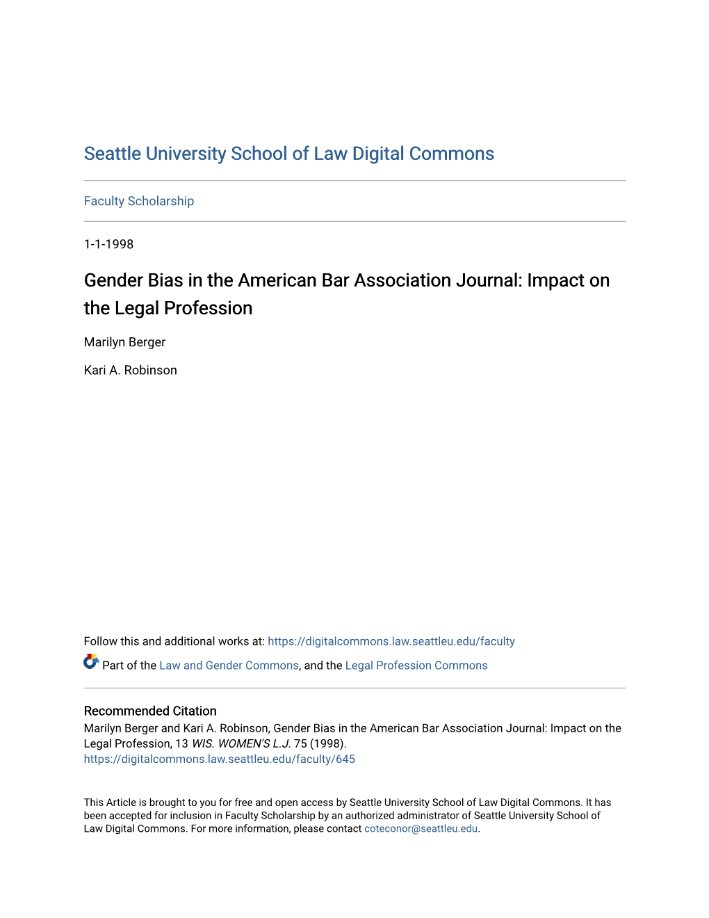 Gender Bias in the American Bar Association Journal: Impact on the Legal Profession