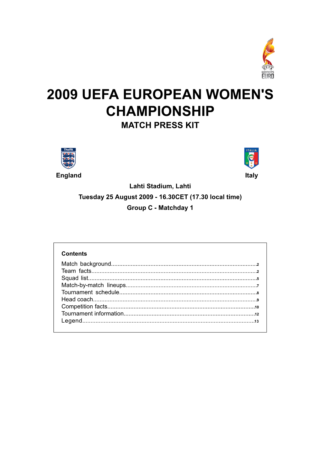 2009 Uefa European Women's Championship Match Press Kit