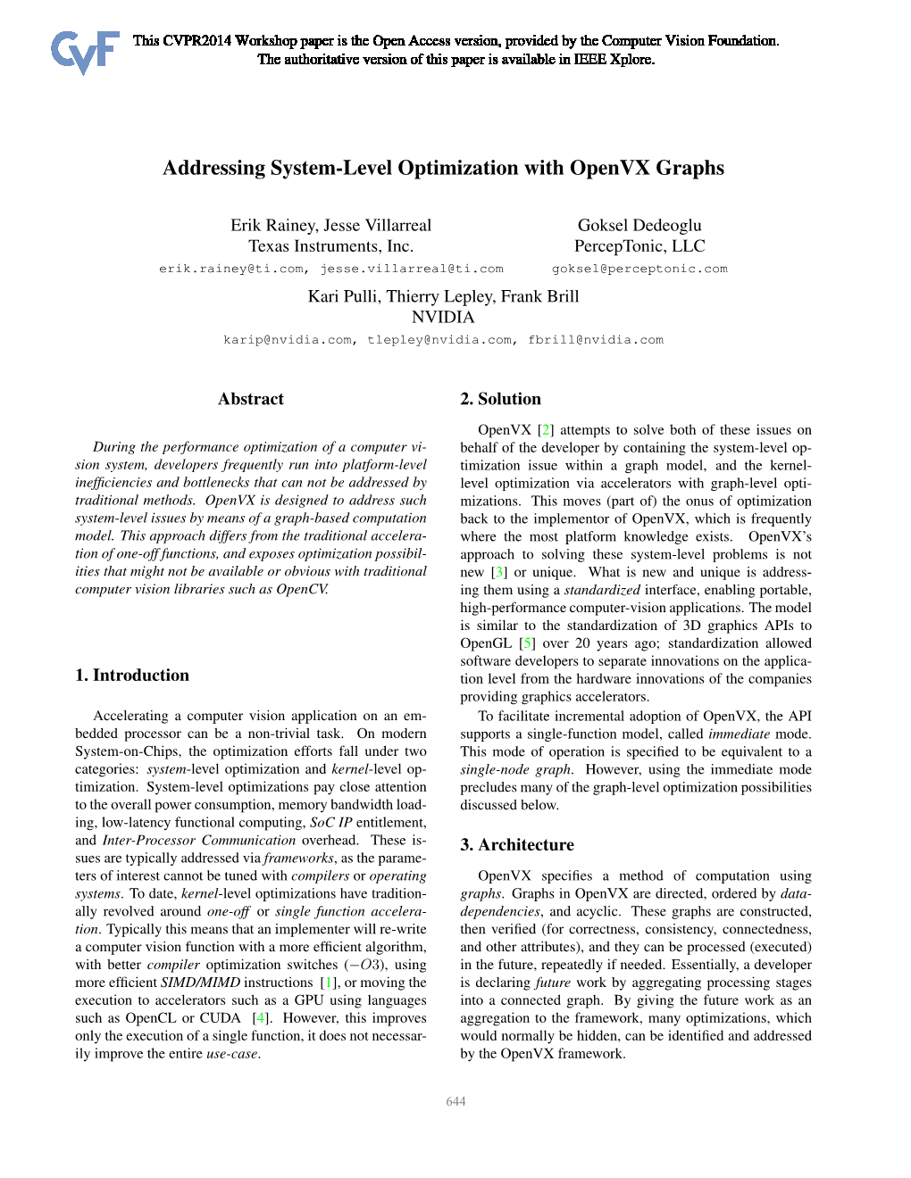 Addressing System-Level Optimization with Openvx Graphs