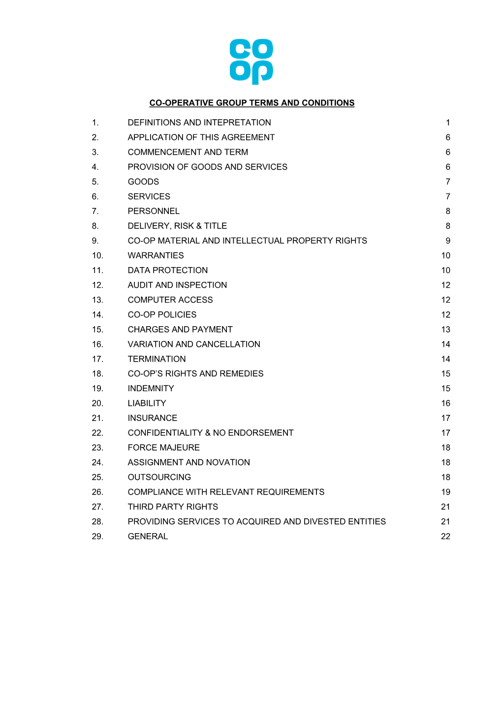 Co-Operative Group Terms and Conditions 1. Definitions