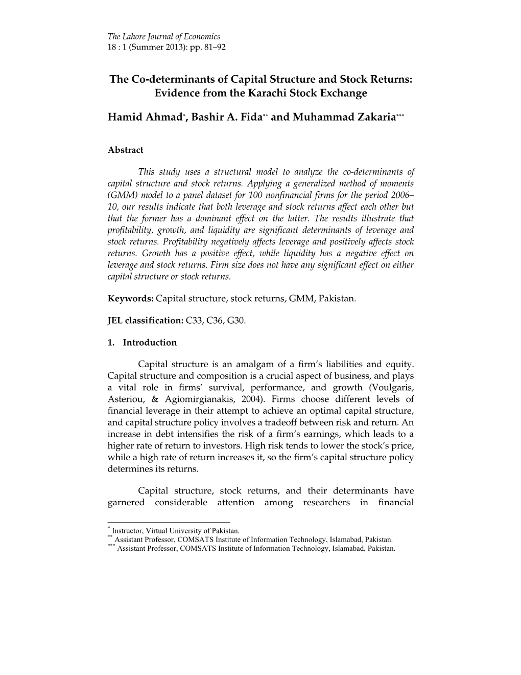 The Co-Determinants of Capital Structure and Stock Returns: Evidence from the Karachi Stock Exchange